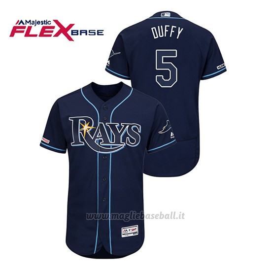 Maglia Baseball Uomo Tampa Bay Rays Matt Duffy 150th Aniversario Patch Autentico Flex Base Blu
